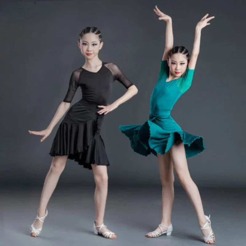 

Children Latin Dance Dress Salsa Ballroom Performance Dancing Practice Clothing Girls Modern Latin Dance Competition Costume