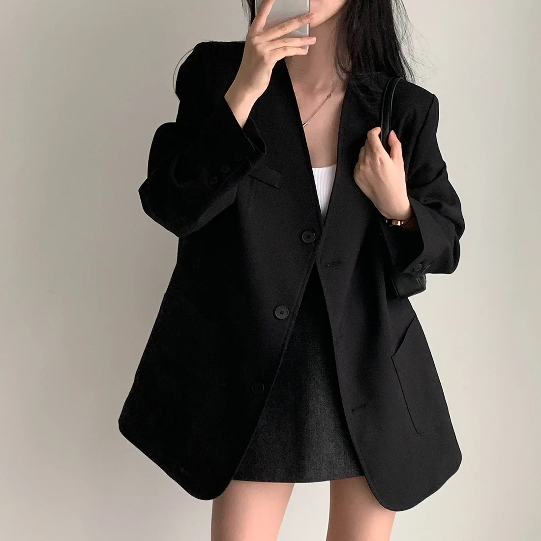 

Шикарный костюм V-Ne Jaet для женщин, свободный повседневный цвет, весна-осень, новый длинный свек, удобный для поездок на работу на одной пуговице