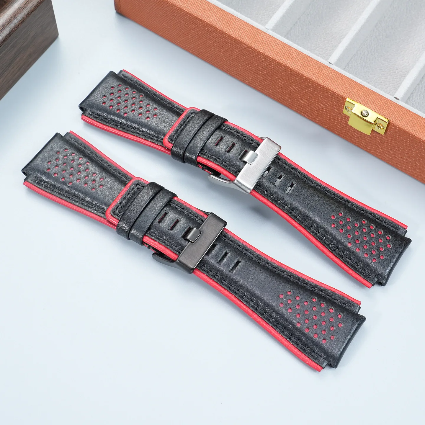 For Bell Ross B&R BR01 BR03 High quality and soft Genuine leather Watch strap BR convex 24mm cowhide Men watch Band accessories