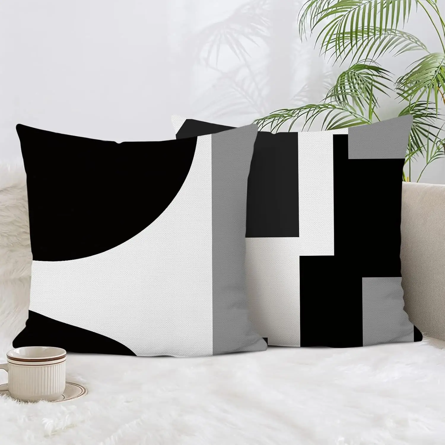 Black White Gray Geometric Pillow Covers 4