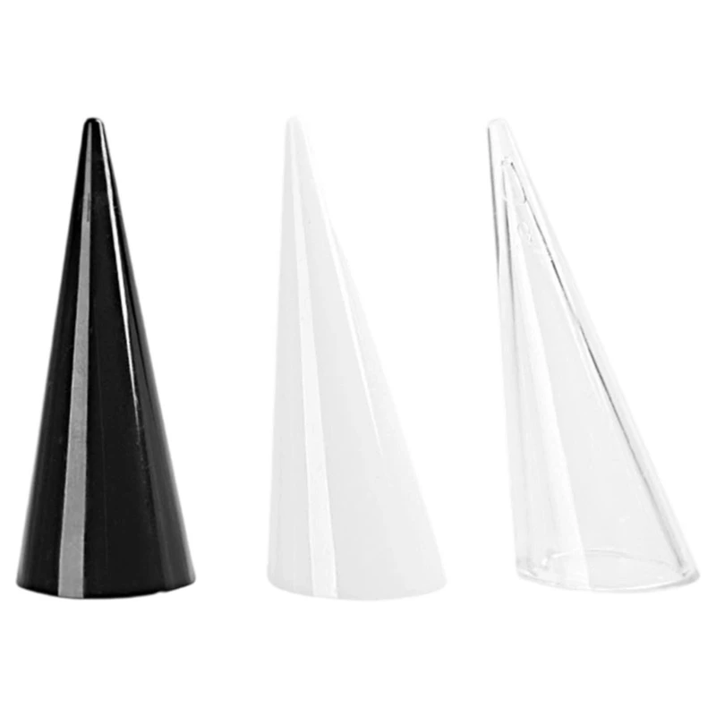 T4MD Plastic Rings Organizers Cones Clear White Black Jewelry Display Holder