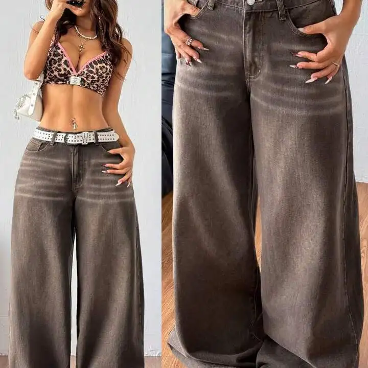 

Faionable прямые широкие джинсы женские свободные утягивающие длинные брюки дизайн сенсация повседневный свободный крой l талия