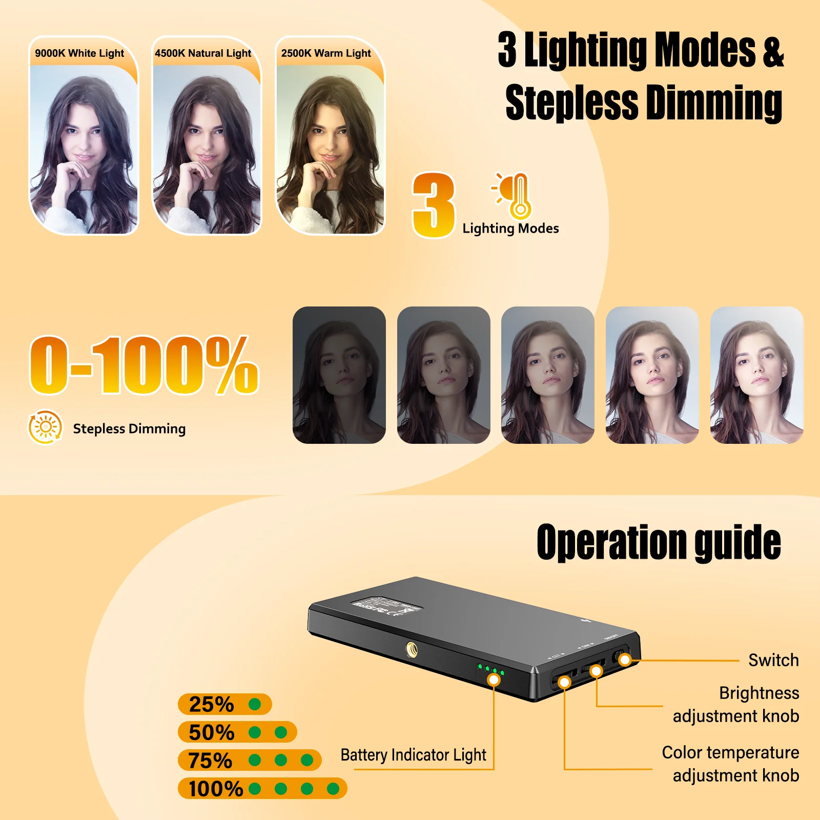 192pcs LED Lamp Beads Camera Light Fill Light Rechargeable 3000 MAh Ajusted 3 Light Modes Portable Make Up Light  2500-9000K