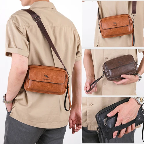 Imagen 1 del producto Bolso de mano de cuero PU para hombre, cartera larga, Mini bolso de hombro, tarjetero cruzado cuadrado, bolsa necesaria para teléfono, bolso de mano