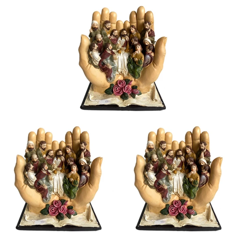 3X The Last Supper Scene Jesus And The 12 Disciples Religious Statue Christian Catholic Figurine Decor Decorative Gift-A