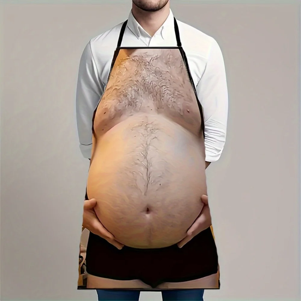 2D Print 1pc Fashionable Beer Belly Pattern Kitchen Apron with Ties At The Back, Practical Work Apron for Men, Chef Apron
