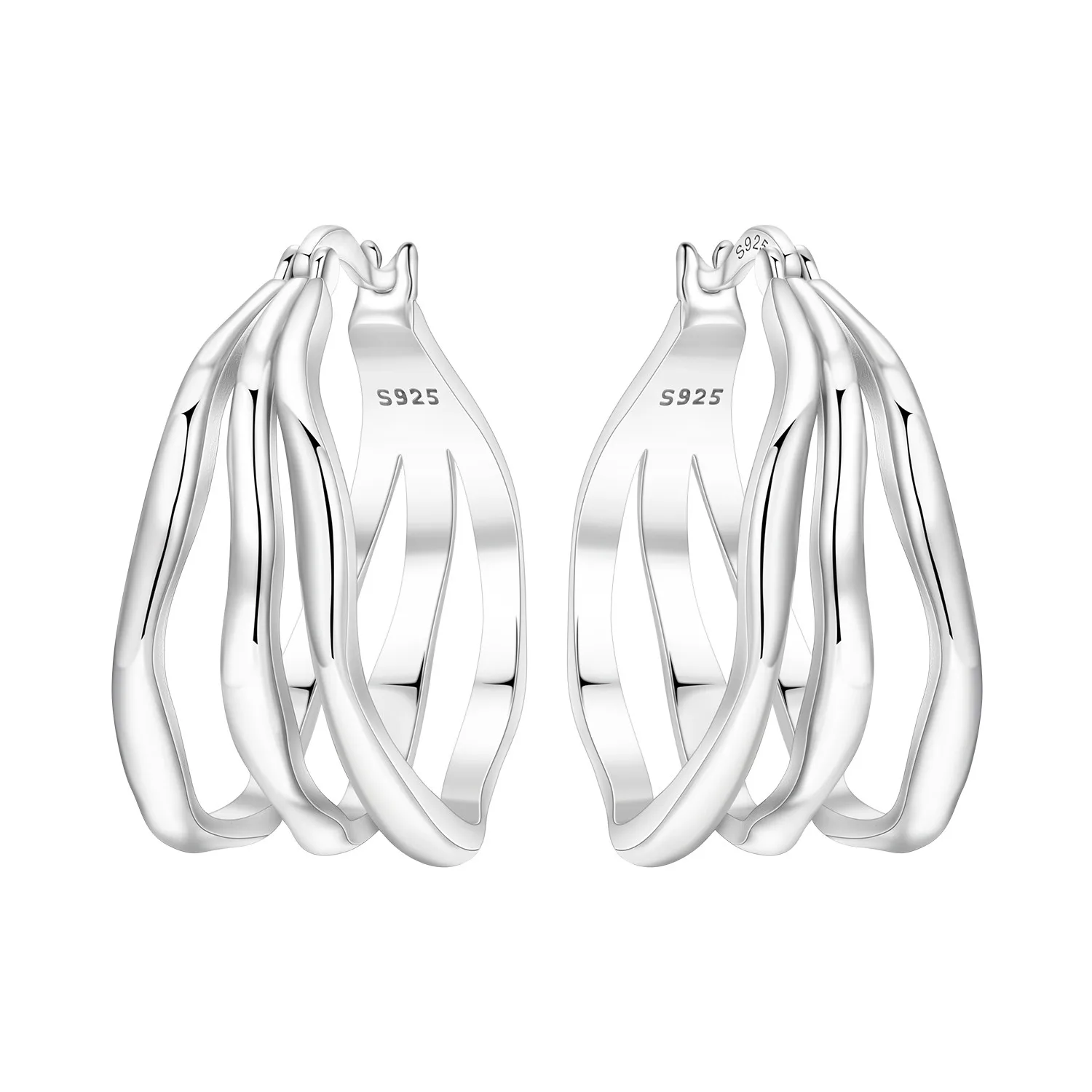 CYCUFF S925 Sterling Silber minimal gebogene Ohrringe mit drei Kreisen, Creolen für Damen, Schmuck, originelle, trendige Jubiläumsgeschenke