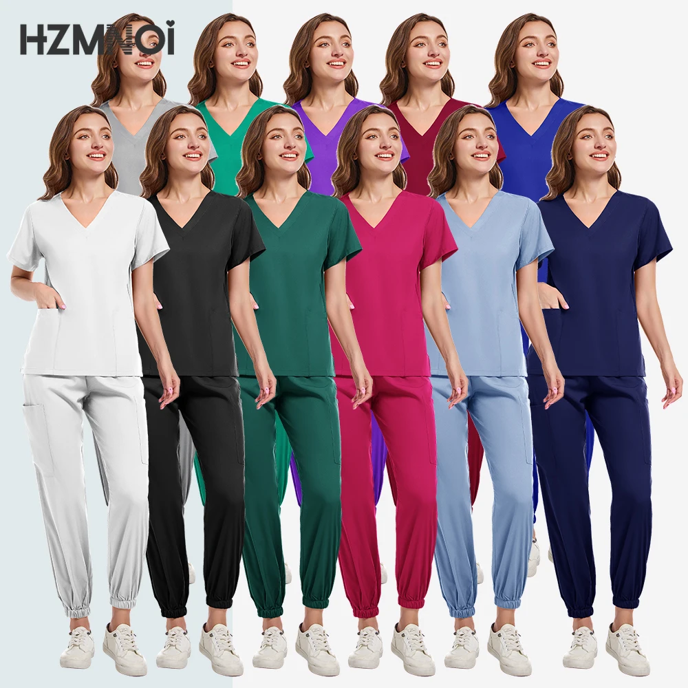 Hot Sale Anti Wrinkle Scrubs Workwear Washable Soft Fabric Nurse Hospital Uniforms Medical Scrubs Top Pants Jogger Scrubs Sets