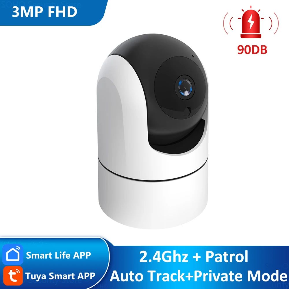 

Tuya Smart 3MP 2.4Ghz WiFi Motion Tracking Sound Detection Indoor PTZ Surveillance CCTV ONVIF Security Siren Alarm Patrol Camera