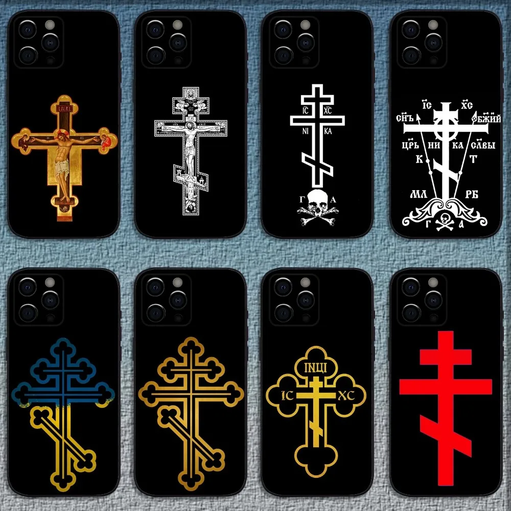 Orthodox Cross Icon Phone Case For iPhone 16,15,14,13,12,11,Pro,X,XS,Max,XR,Plus,Mini Soft Black Cover