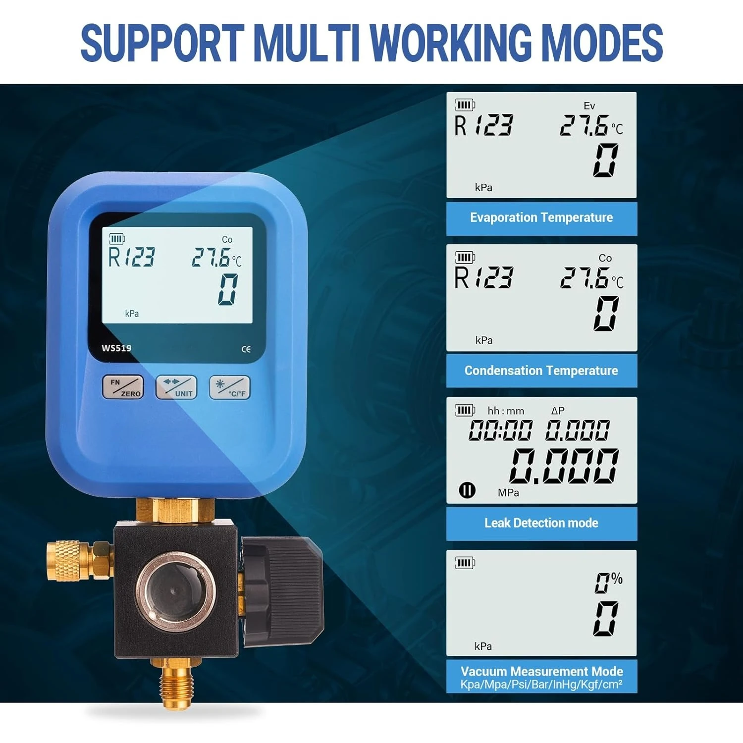 

Цифровые манометры HVAC, R12,R22,R134A,R410,R502,R1234y Набор манометров вакуумного коллектора с ЖК-дисплеем, смотровое стекло 22, холодильники