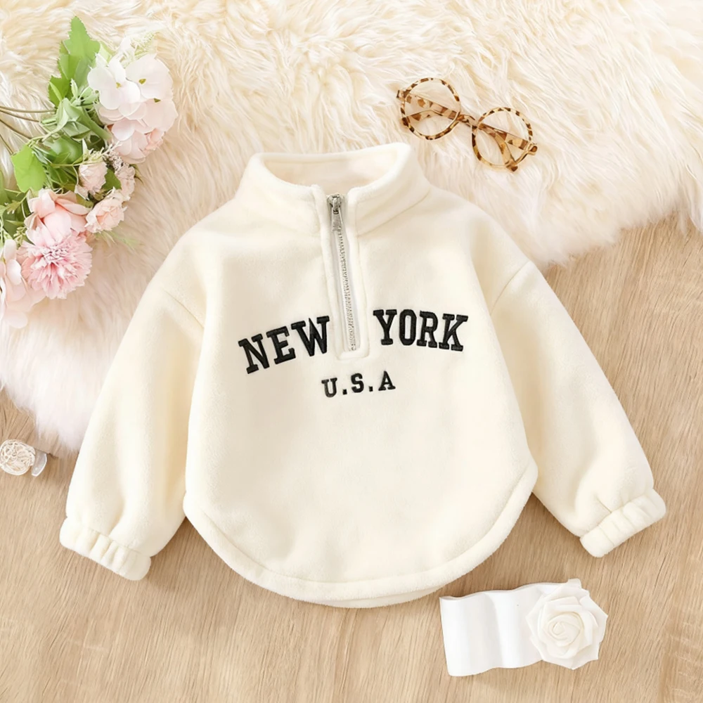 Ropa de bebé niña Otoño e Invierno carta cálida manga larga Tops para niñas sudaderas con capucha casuales para niños