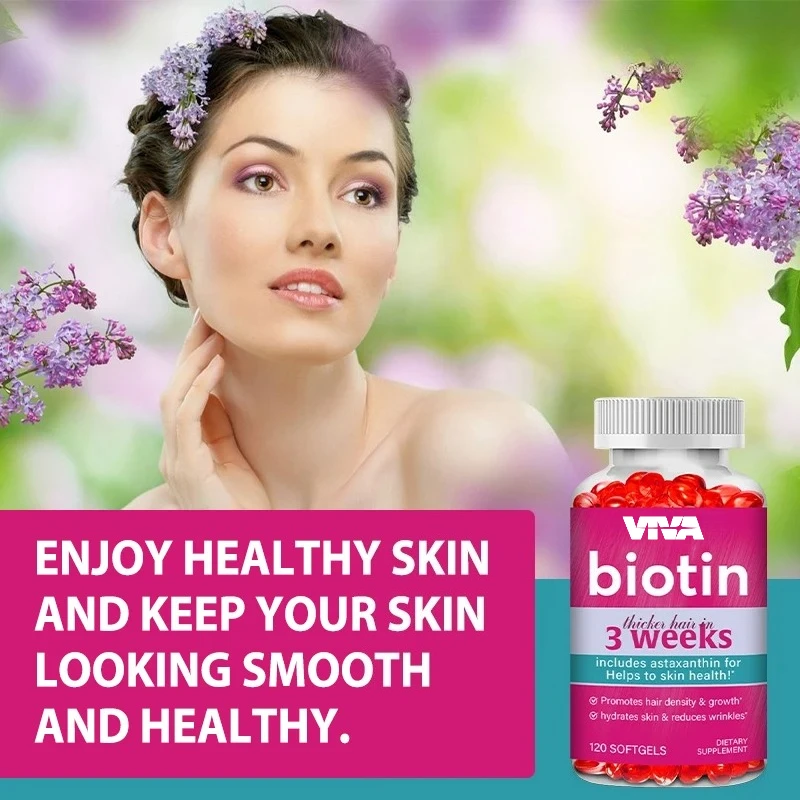مكمل البيوتين - يحتوي على أستازانتين لتعزيز نمو الشعر، وترطيب البشرة، وتقليل التجاعيد، وتعزيز البشرة الصحية