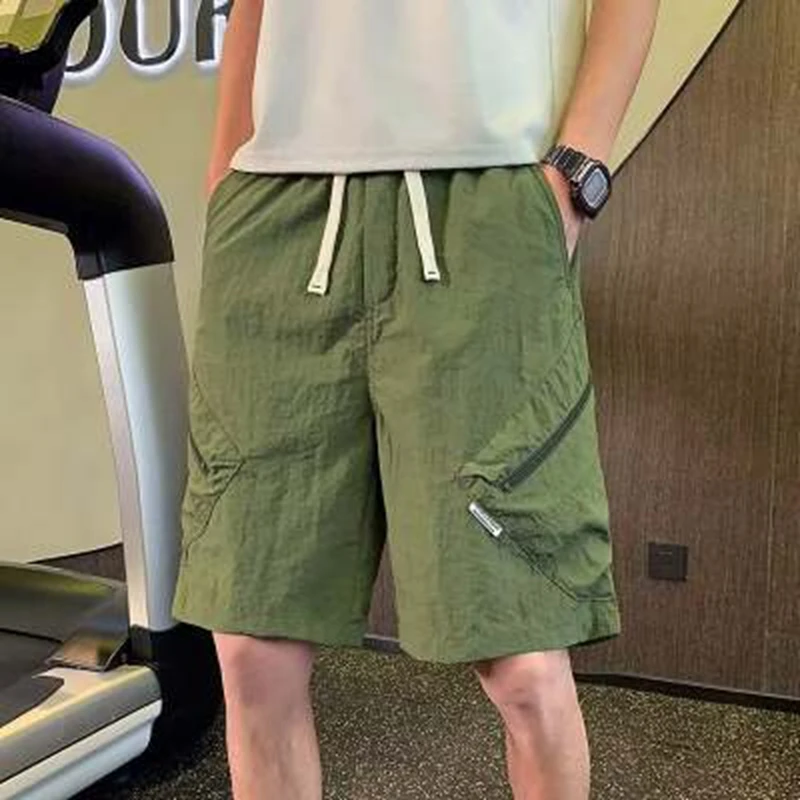 

Шорты-карго мужские с карманами на молнии, свободные прямые уличные повседневные штаны, пятиконечные брюки, быстросохнущие шорты-карго, лето