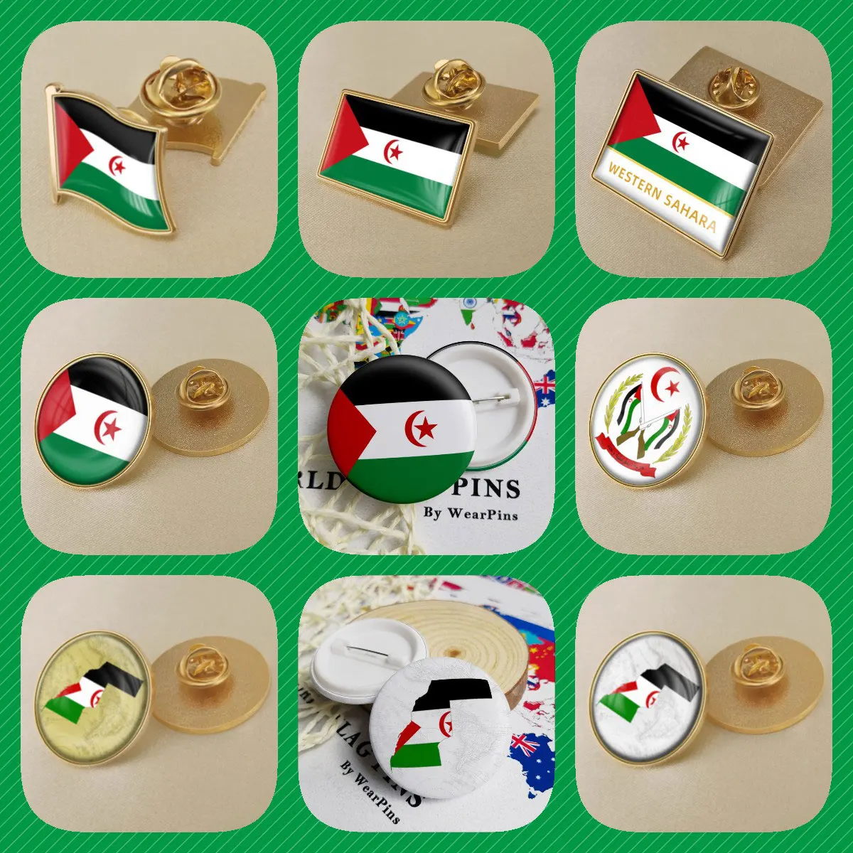 Western Sahara Flag National Emblem Brooches Badges Lapel Pins