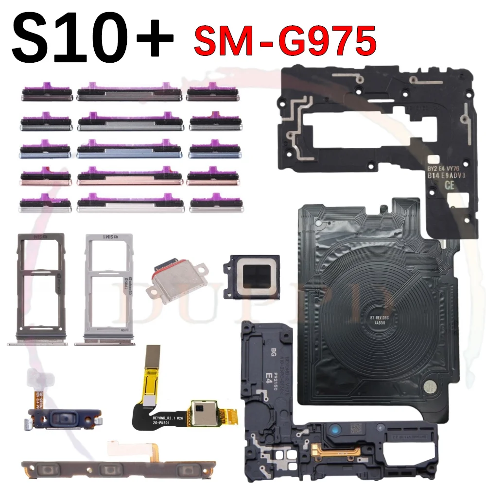 Loudspeaker Earpiece Power Volume Button Signal Motherboard NFC Charging Port Flex Cable SIM Card Tray For Samsung S10+plus G975