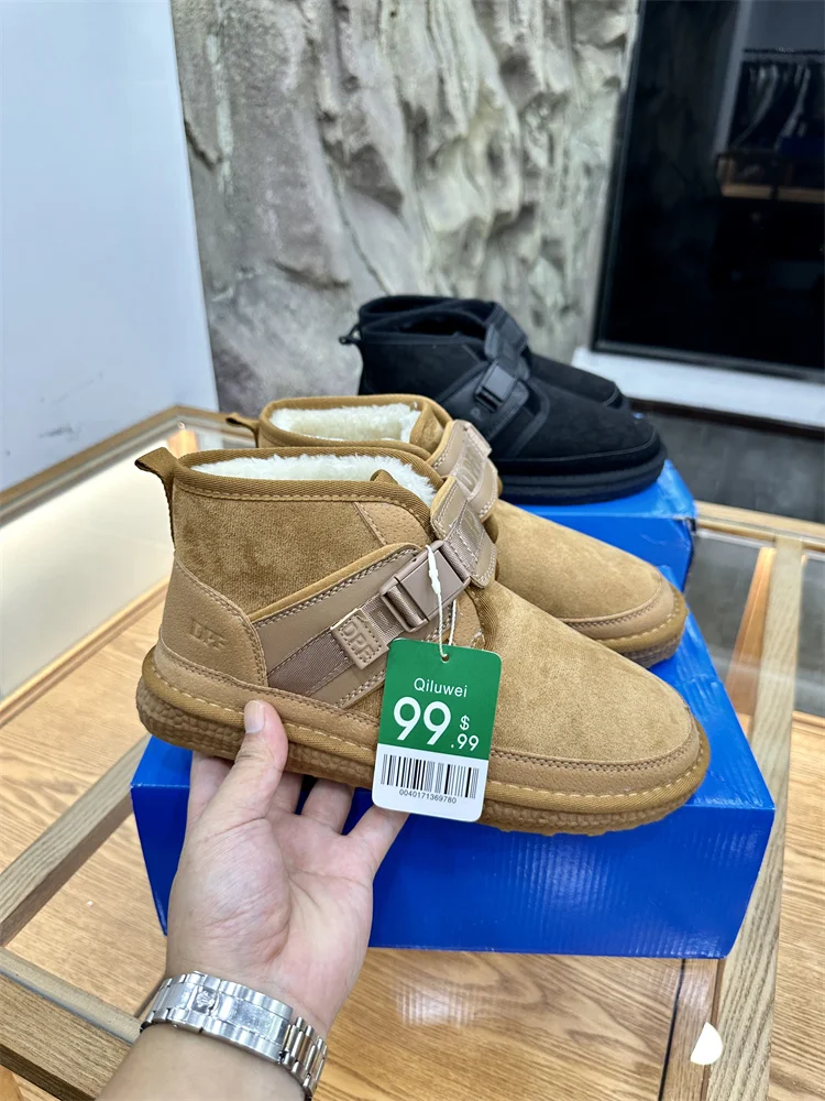 Thickened Men's Winter Short Boots Warm Fleece Lined Mid-Cuff Snow Boots Buckle Closure Autumn Winter Fashion Boots for Men