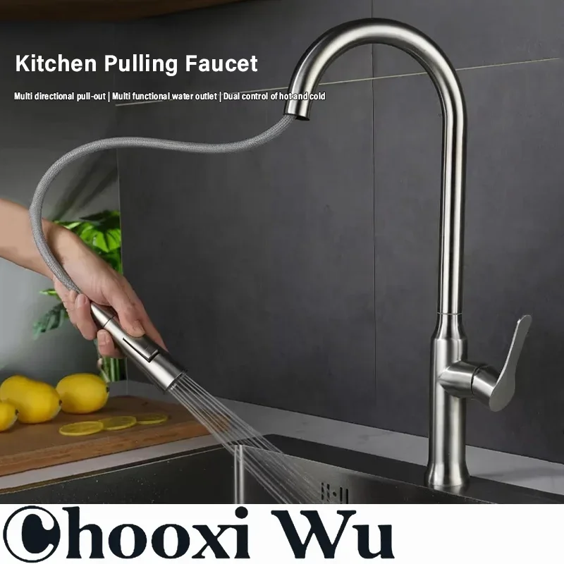 

CHOOXIWU Removable Kitchen Sink Faucet Spring Faucets Pull Out Spout Mixer Tap Hot Cold Water with Pull Down Tap Sprayer Cooking