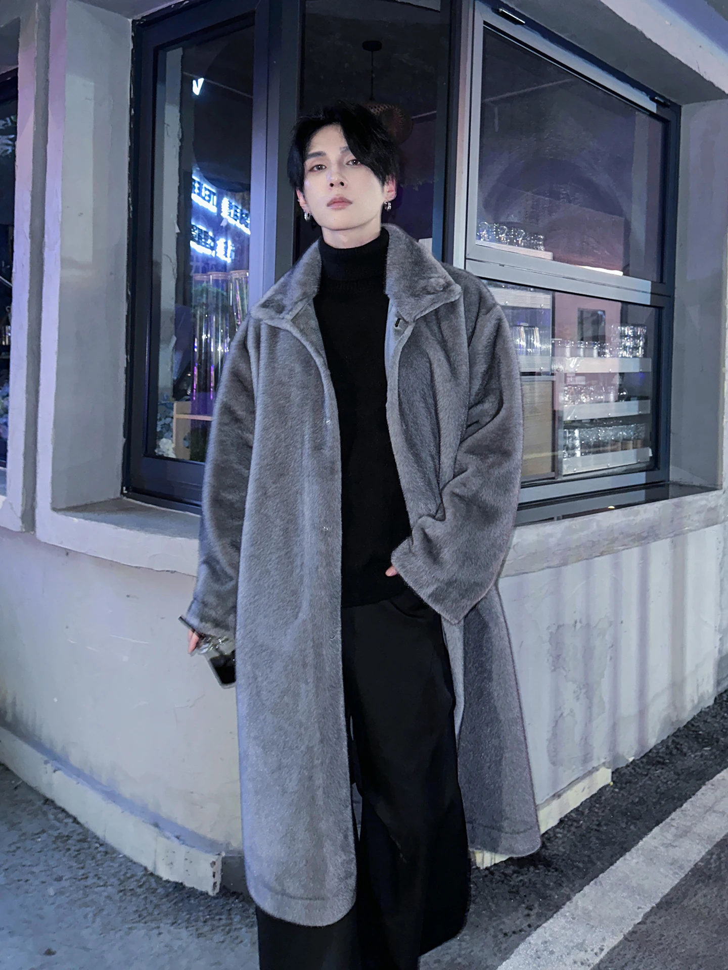 

Корейское мужское пальто из норкового вельвета с воротником-стойкой, осенне-зимнее, длинное, с мехом, теплое, повседневное, однотонное