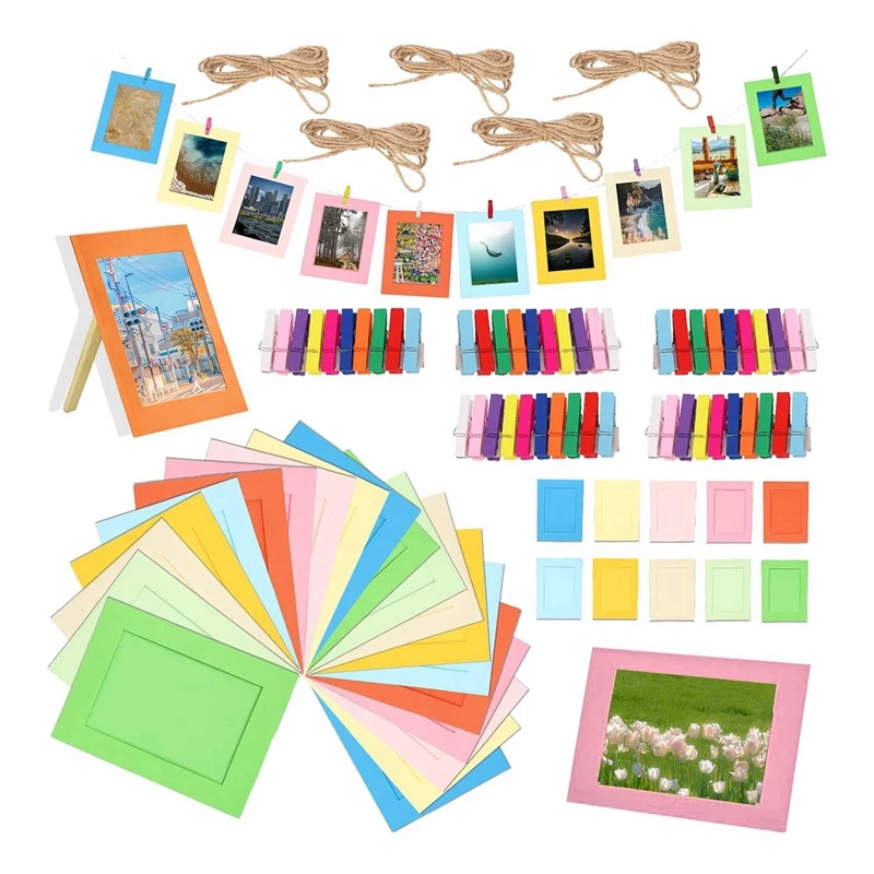 105Pcs 6 Inch Colorful Paper Photo Frames Set For 4 X 6Inch Photo, Hanging Photo Display Frames