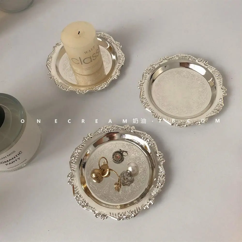 Retro Metal Jewelry Tray,Candle Aromatherapy Coasters,Necklace Ring Storage Dish Earring Organizer Tray,Bar Home Decor