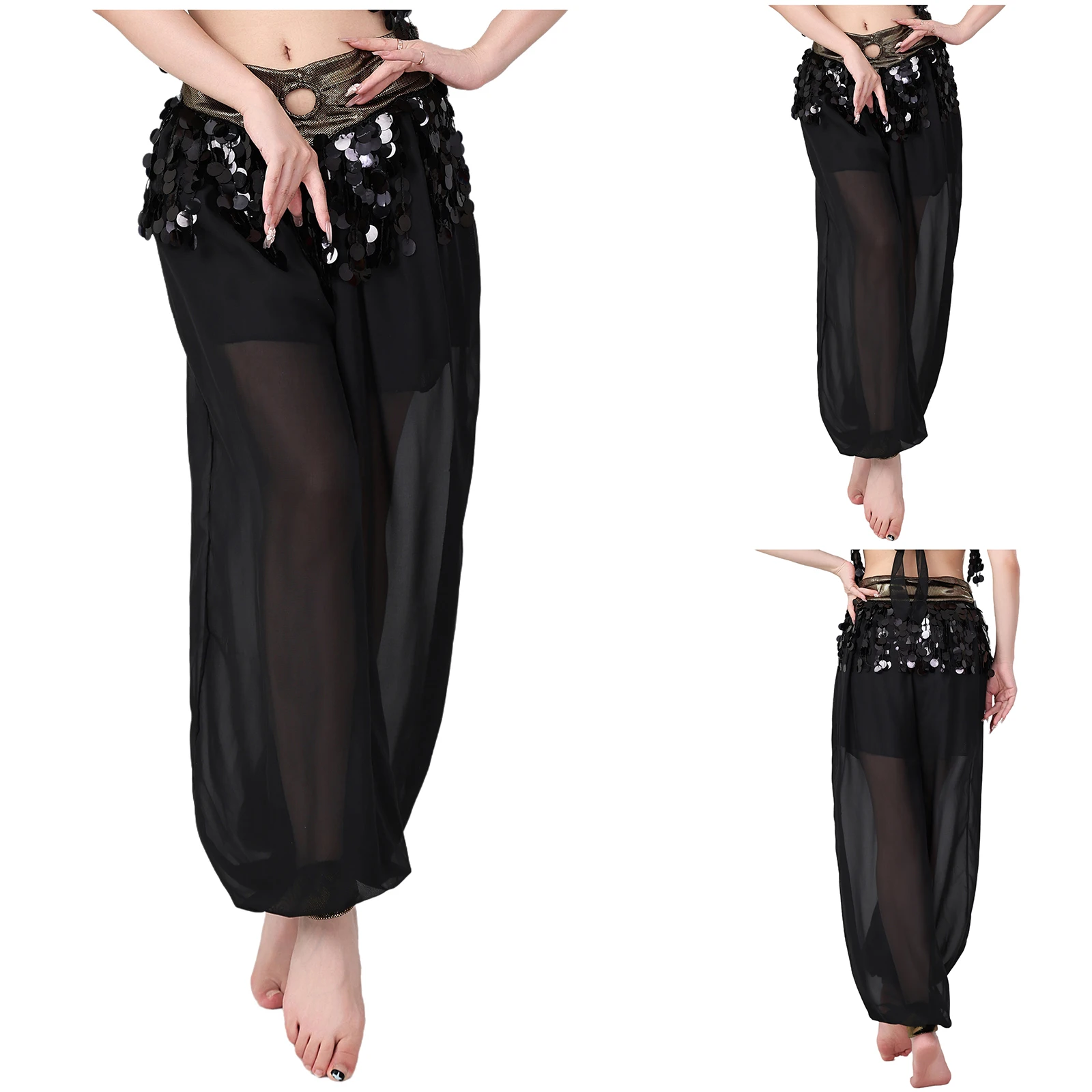 Traje de danza del vientre brillante para mujer, pantalones harén, pantalones farol de lentejuelas brillantes para actuación de danza del vientre folclórica india