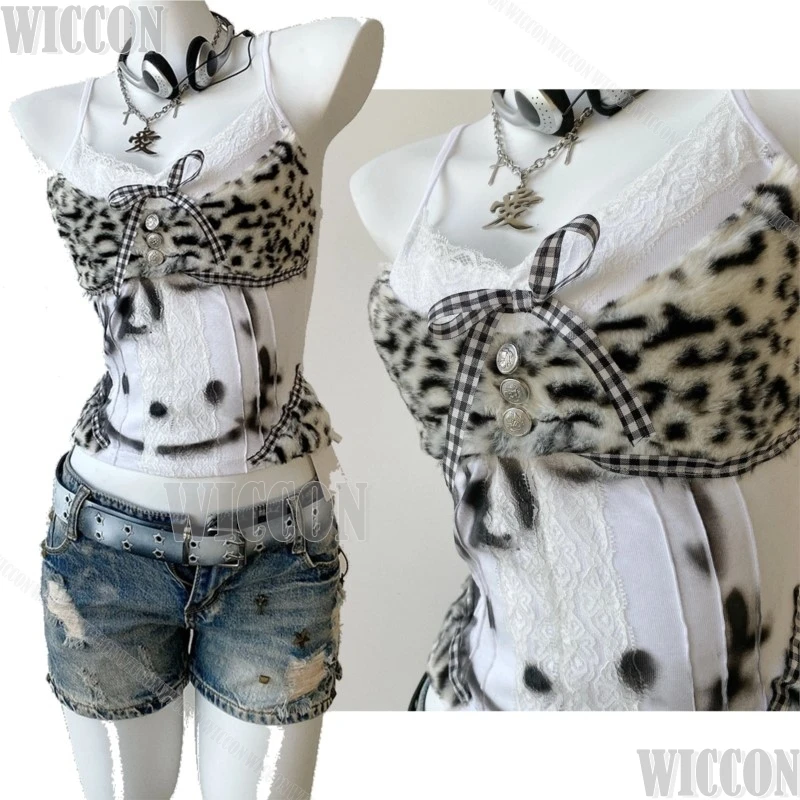 

Spicy Girls Tank top с леопардовым принтом Cat Jirai Kei Girls Косплей Y2K Женское сексуальное кружевное платье Хэллоуин Вечерние подарки Горячий летний костюм