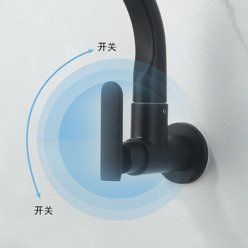 صنبور حوض المطبخ البارد المفرد المثبت على الحائط قابل للدوران 360 درجة °   صنبور حوض السفينة، صنابير المطبخ الحديثة ذات الفتحة الواحدة، أسود غير لامع #4