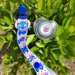 Disney Kawaii Accessories Stitch Cartoon Print Tetine Pacifier Clip Holder Infant Toys 0-18 Months Chew Necklace Sensory Tools