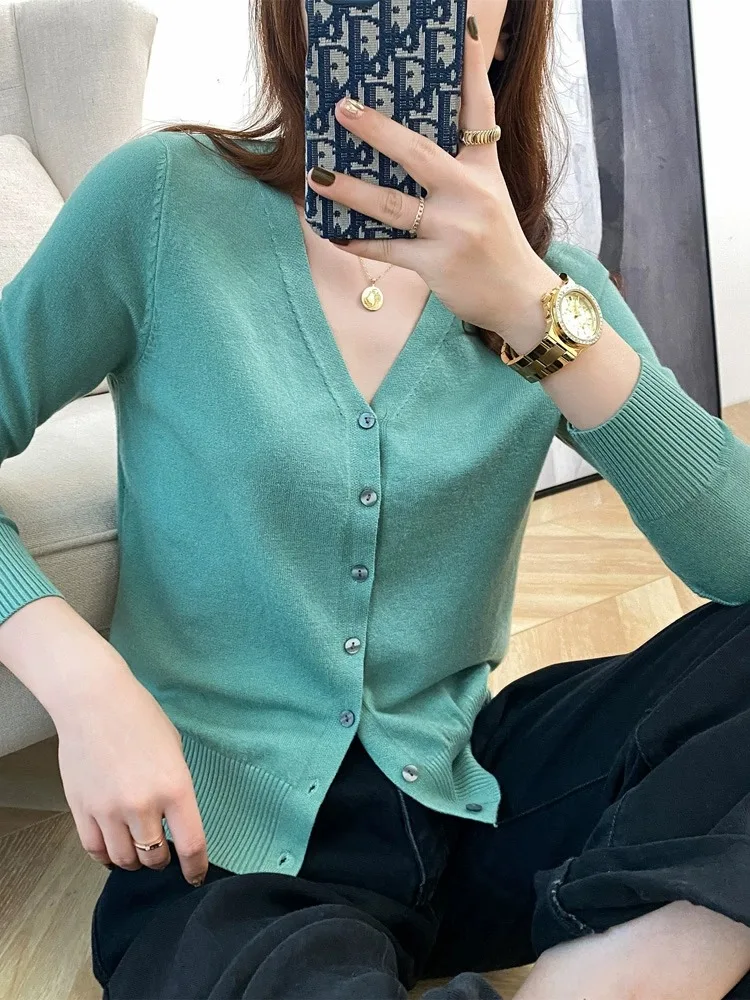 

Осень-зима, новый женский шерстяной открытый кардиган, верхняя одежда, однотонный вязаный свитер большого размера, базовый слой, топ