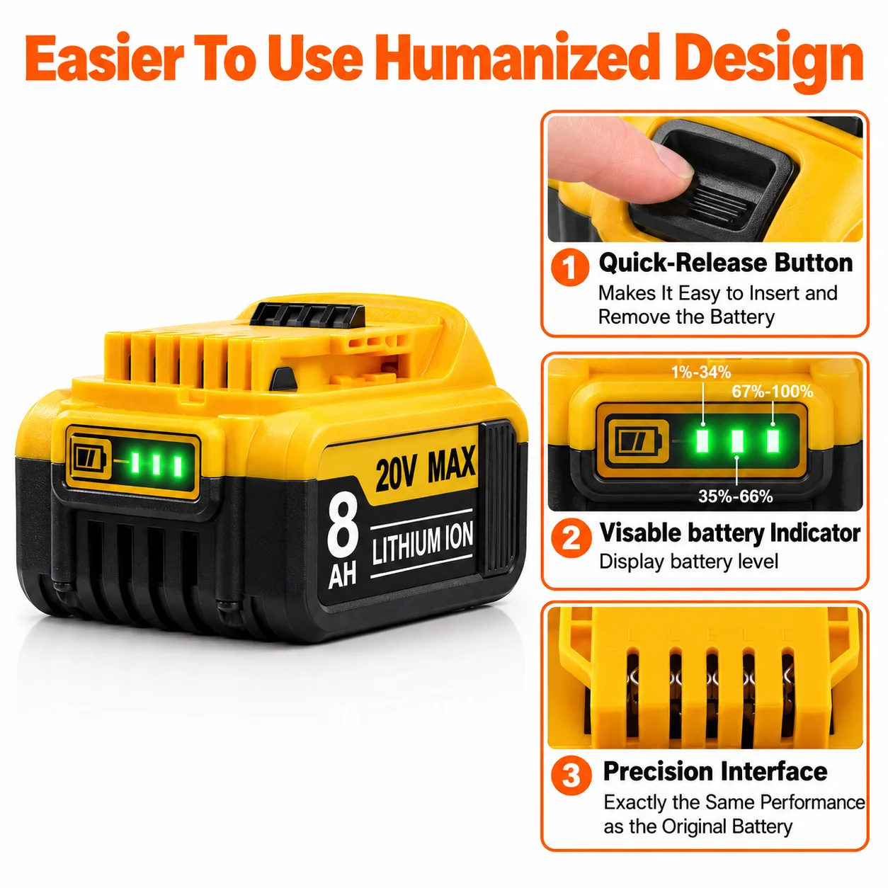 20V 8.0Ah Replacement Battery Compatible with DEWALT 20V MAX, Lithium-Ion Battery Pack for DEWALT Cordless Power Tools, High Capacity Rechargeable Replacement Battery