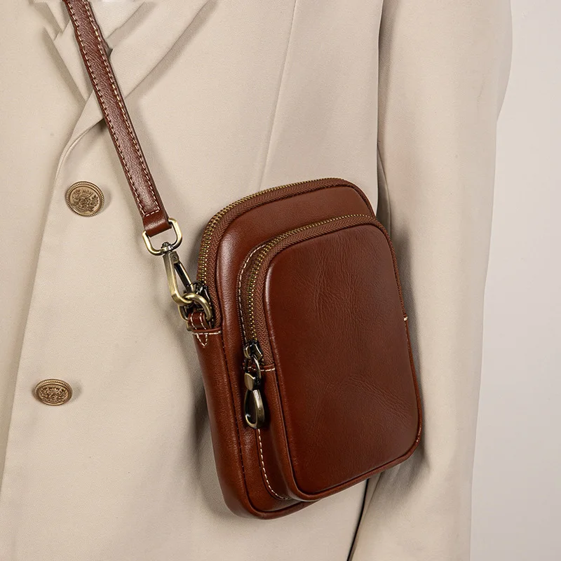 

Genuine Leather Crossbody Phone Bag for Women 2025 New Sle Vintage Wind Walking Small Handbag Cowhide oulder Bag