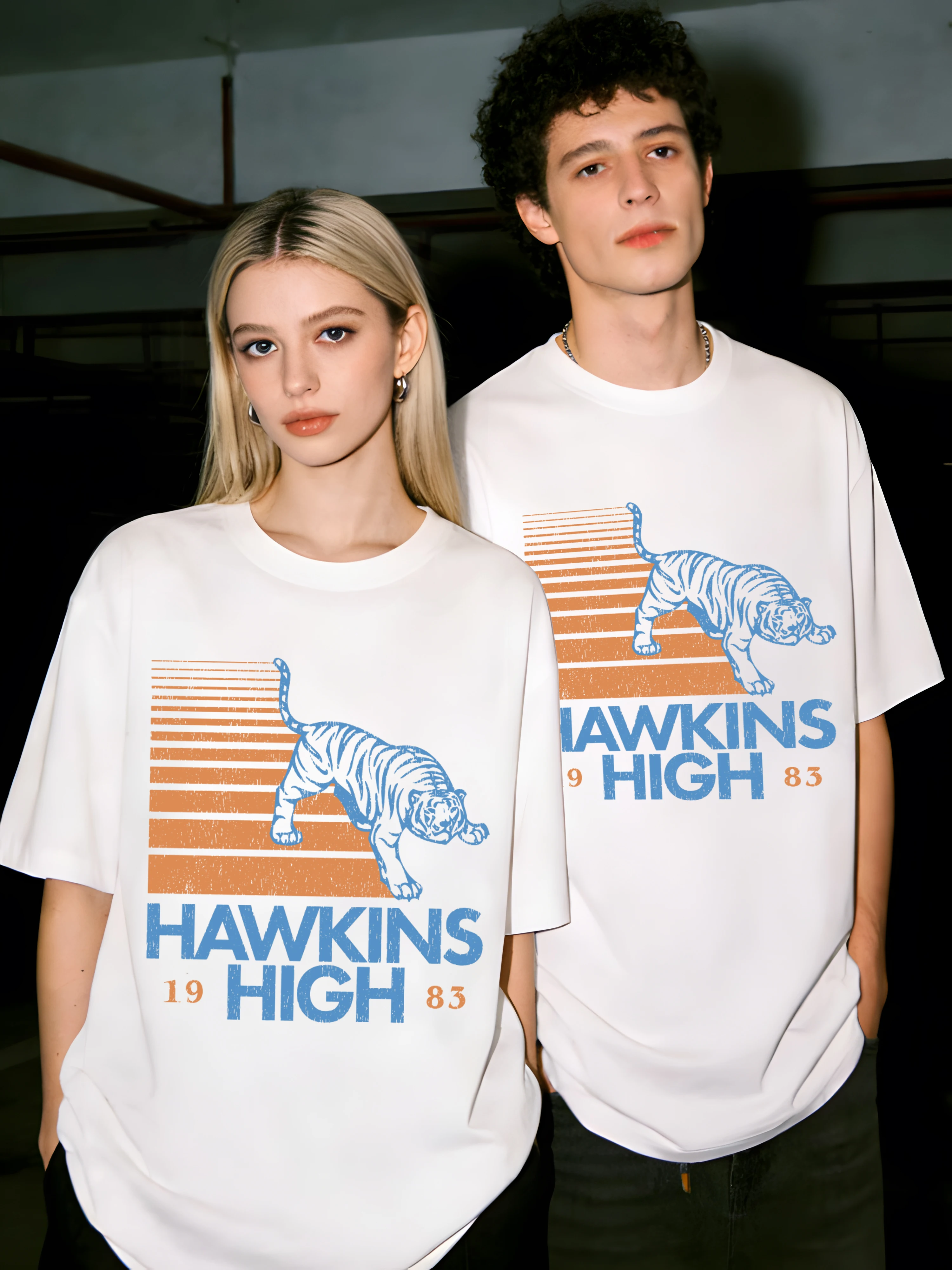 Hawkins 1983 High School Print Paar-T-Shirt, lässig, kurzärmelig, Baumwolle, lockere Sportbekleidung, Unisex, Sommer-T-Shirt mit Rundhalsausschnitt