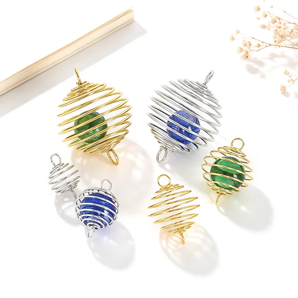 2pcs Spiral Metal Cage Charms Hollow Suncatcher Wind Spinner Stabilizer Pendant Findings DIY Keychain Jewelry Making Supplies