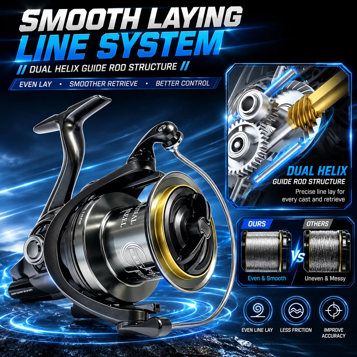 MBLN Marke, 8000/12000 Serie, Großformatige Salzwasser-Surfcasting-Rolle, Leistungsstarke 35kg Bremskraft, 8+1 Edelstahlkugellager – Detail 6