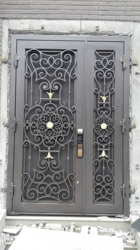 China Fancy Wrought Iron Doors For Home Arch Wine Steel Glass Door Design