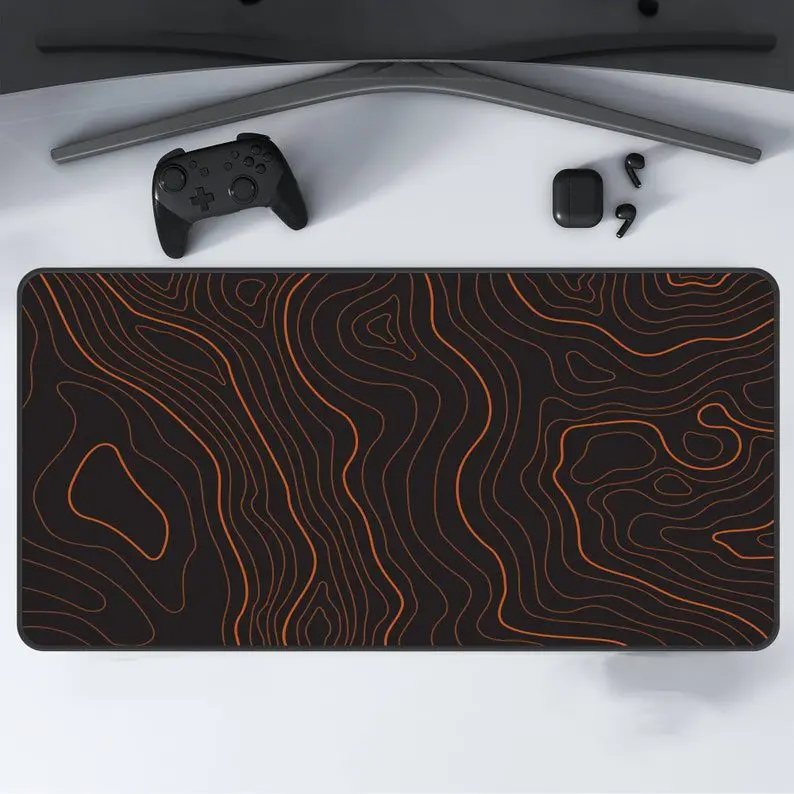 Orange Topographic Map Gaming Mausepad Black  Desk Mat Gaming Mat Pad on The Table Office Gamer Accessories Keyboard Mouse Mats
