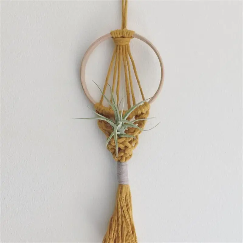 Soporte de macramé para plantas de aire, macetero colgante tejido a mano de algodón, estilo bohemio, decoración Interior del hogar, varios colores