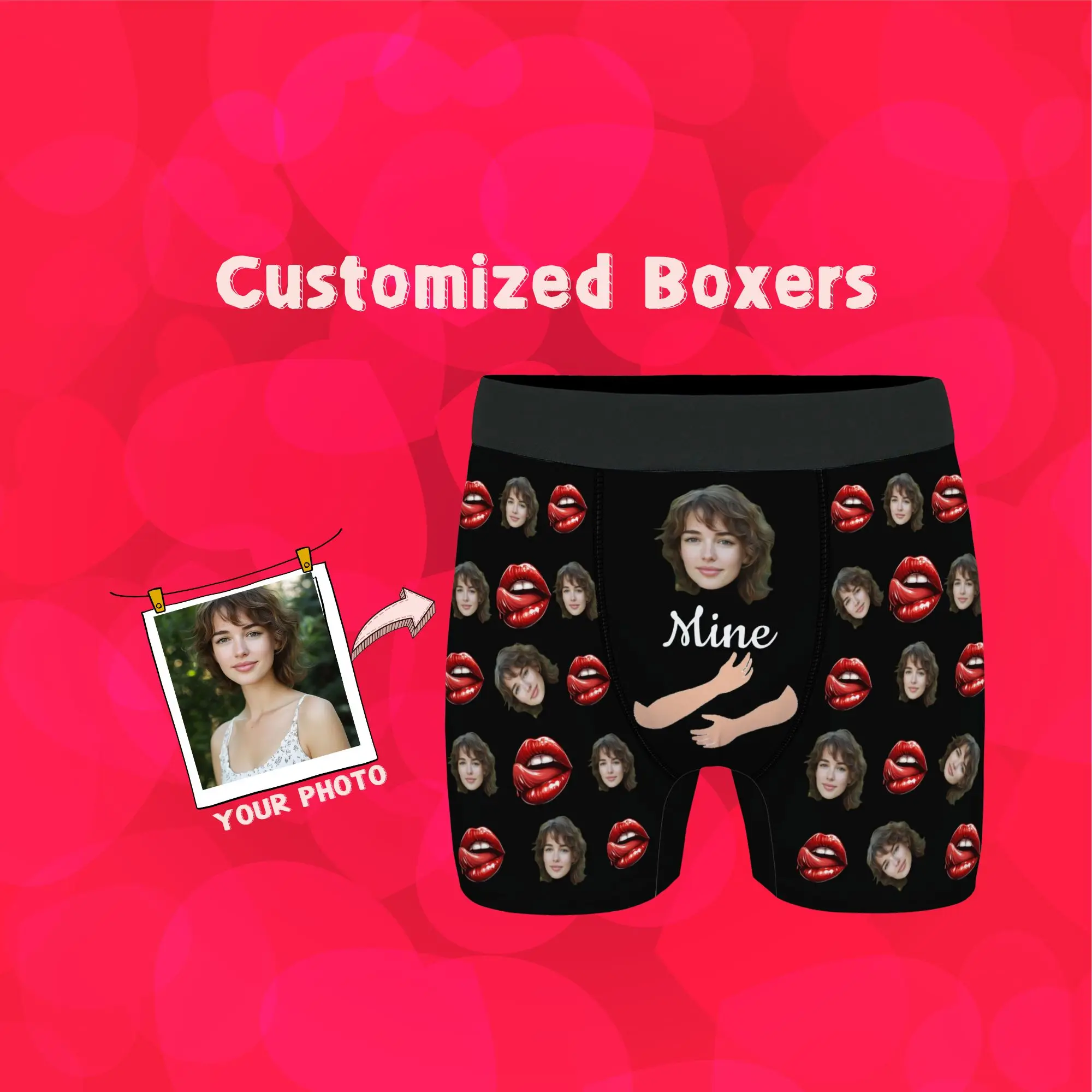 شخصية هدية عيد الحب مخصص الوجه الأسود الرجال سراويل داخلية للرجال أحمر الشفاه اللسان الذراع عناق الوجه نمط طباعة الحلو مثير #1