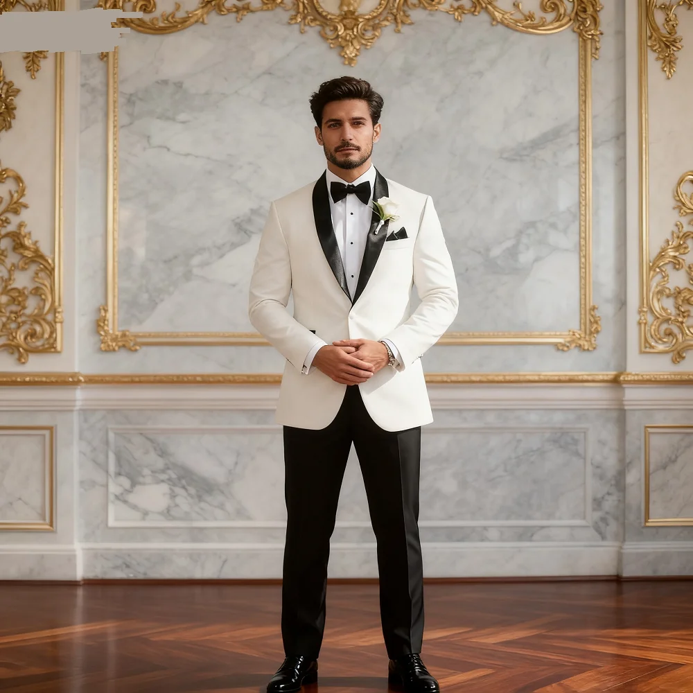 

Tuxedo Shirt for Men Fine Fit Wedding Ceremony Smoking Gentleman's Suit Solid Color Men's Ternos Fe Trajes Para Hombre