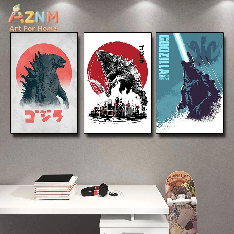 Póster de Godzilla sin Marco, Lienzo Decorativo, Mural de Película, Adorno Artístico para el Hogar, Decoración de Habitación con Dibujos Animados, Varios Tamaños