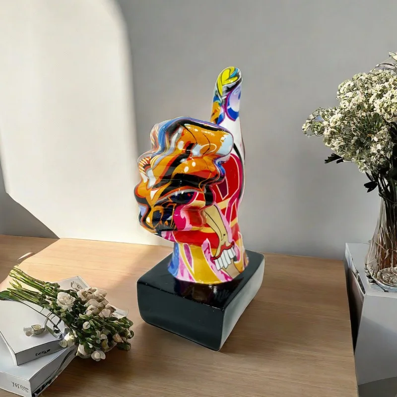 Graffiti Rock on Hand Figurines Rock and Roll Decor Bookshelf Home Wall Shelf Decoration Modern Pop
