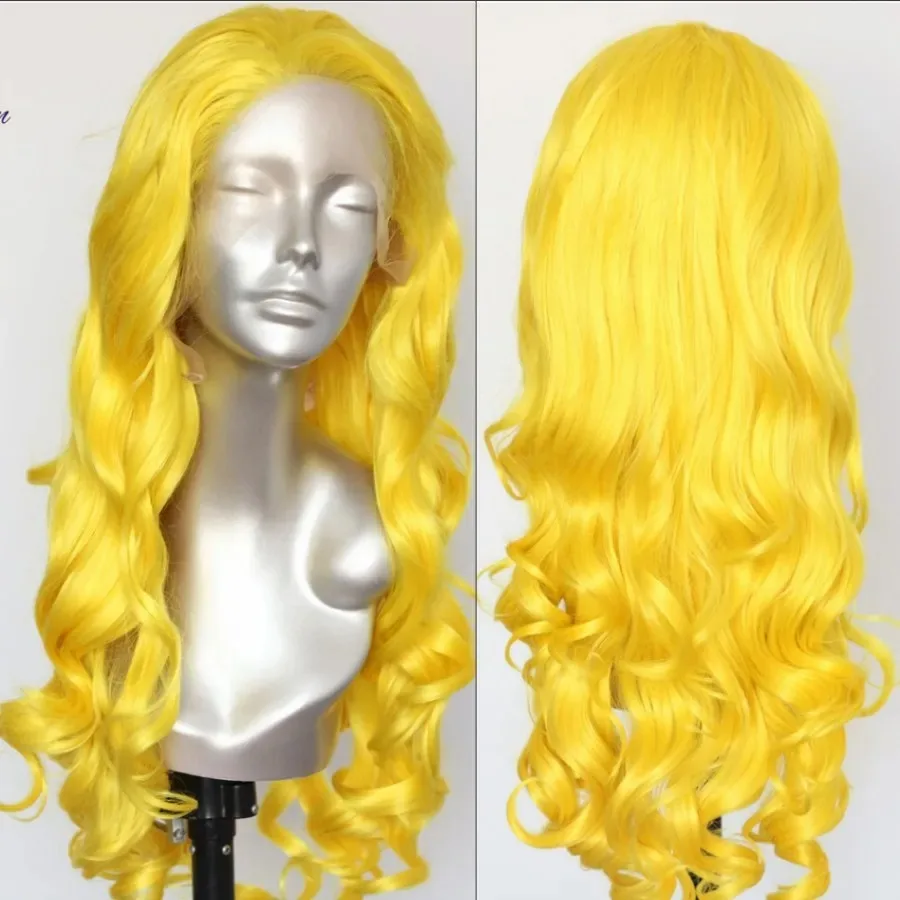 

Yellow Wig 13x4 HD Body Wave Lace Frontal Wig Glueless Lace Front Wig Preplucked Synthetic High Quality Daily Cosplay For Women