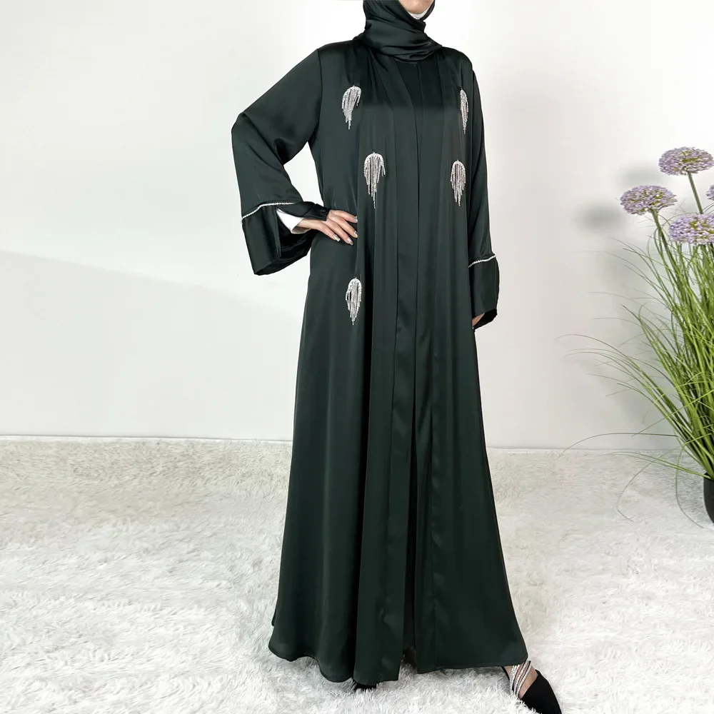 

Luxury Diamonds Muslim Matching Sets Kimono Open Abaya Hijab Dress Belt Jalabiya Dubai Kaftan Eid Ramadan Islam Clothing Kebaya