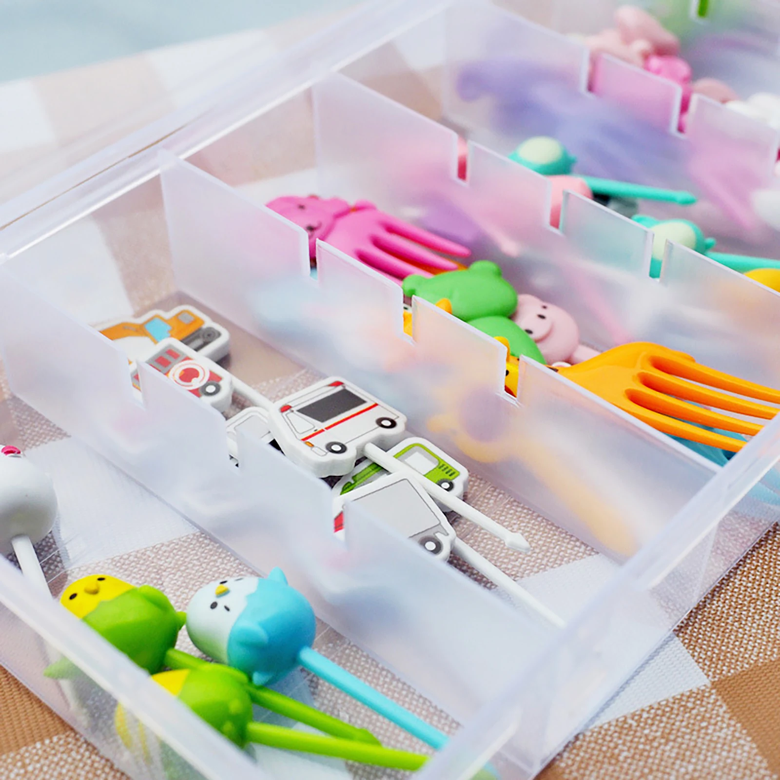 Transparent Fruit Fork Storage Box Organizer Plastic Storage Case Adjustable Container For Kids Fruit Fork Organizer Display Box