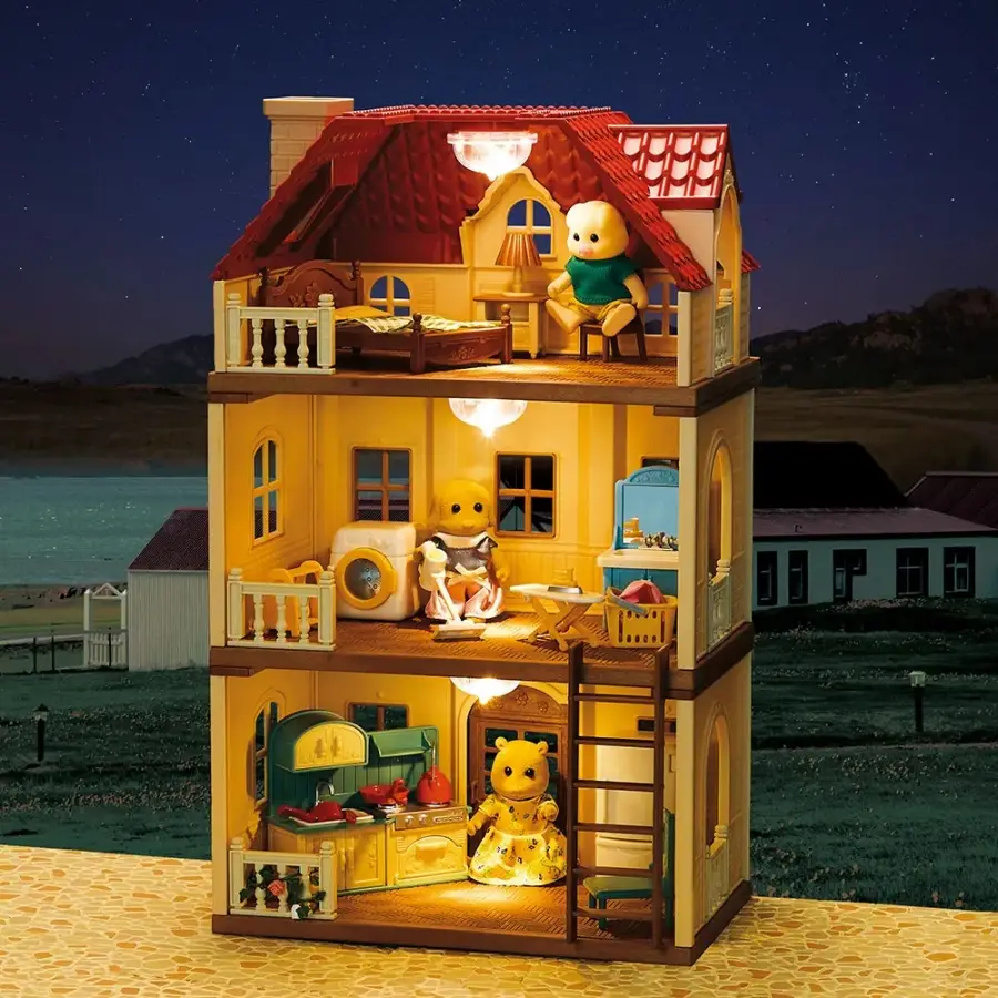 Sala de simulação floresta família pequena casa ocidental dupla villa de três andares coelho modelo animal menina casa de bonecas móveis brinquedo presentes