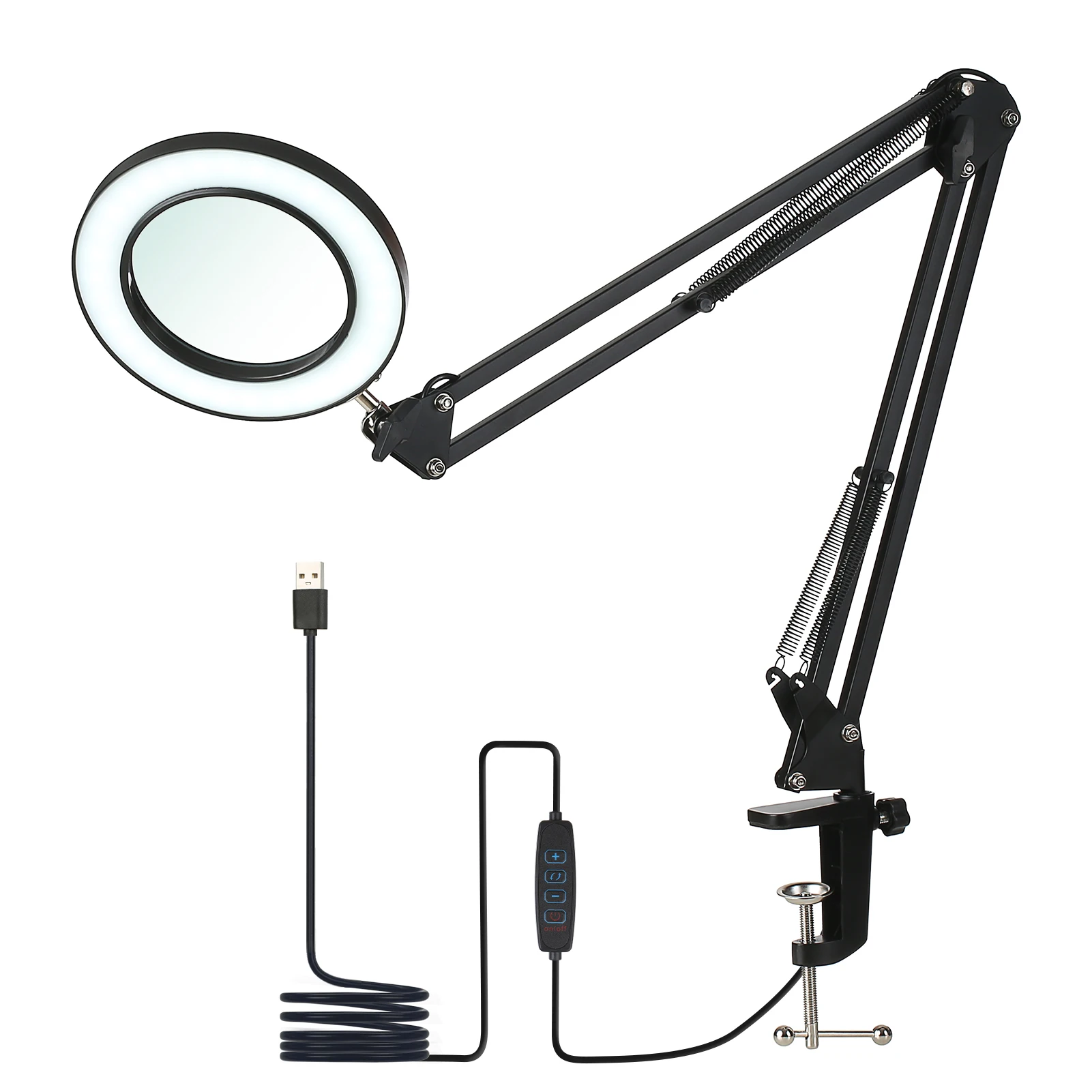 

Tomshine Flexible Clamp-on Table Lamp with 8x Magnifier Swing Arm Dimmable LEDs Desk Light 3 Color Modes & 10 Brightness Levels