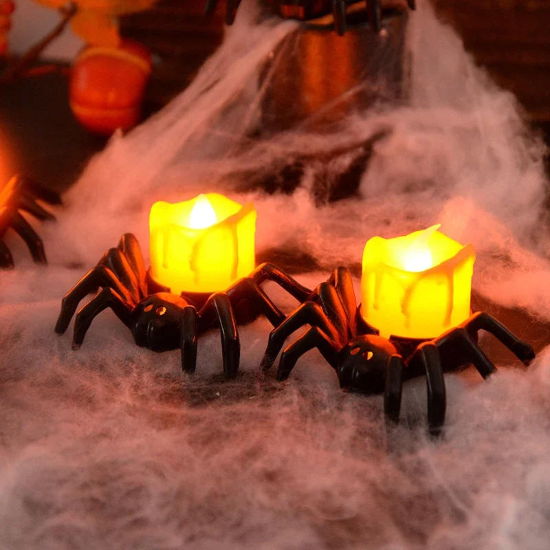 Decorações de halloween led vela luz plástico aranha abóbora lâmpada para casa barra assombrada festa de halloween decoração adereços de terror