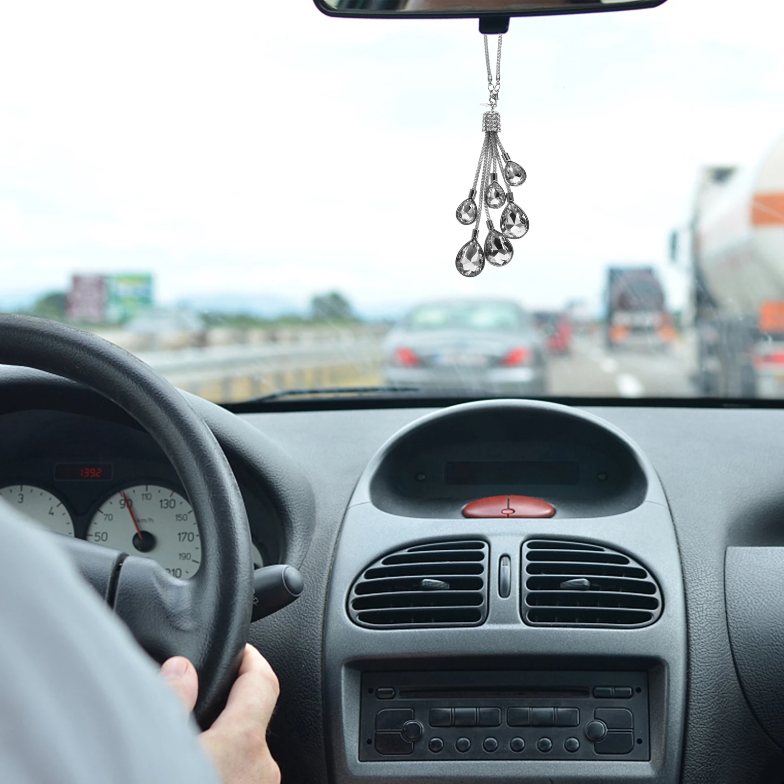 

Rhinestone Car Rearview Mirror Pendant Artificial Crystal Zinc Alloy Hanging Decor for Auto Interior Bag Charm