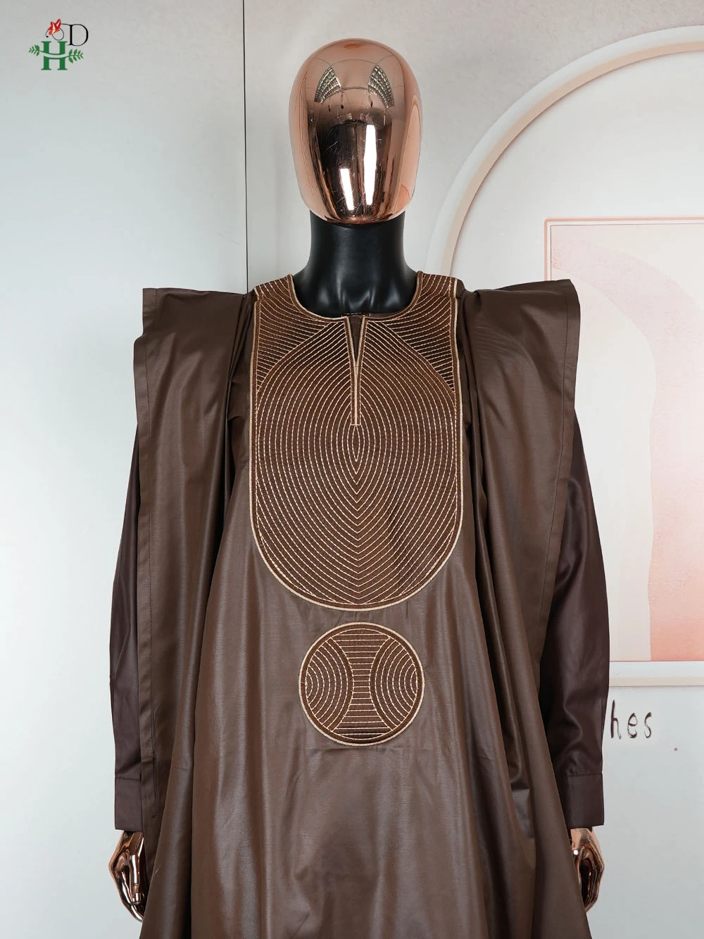 New African Men's Traditional 3PCS Outfit Thobe Set Brown Agbada Embroidered Robe Plus Size For Wedding Church Festival Ceremony